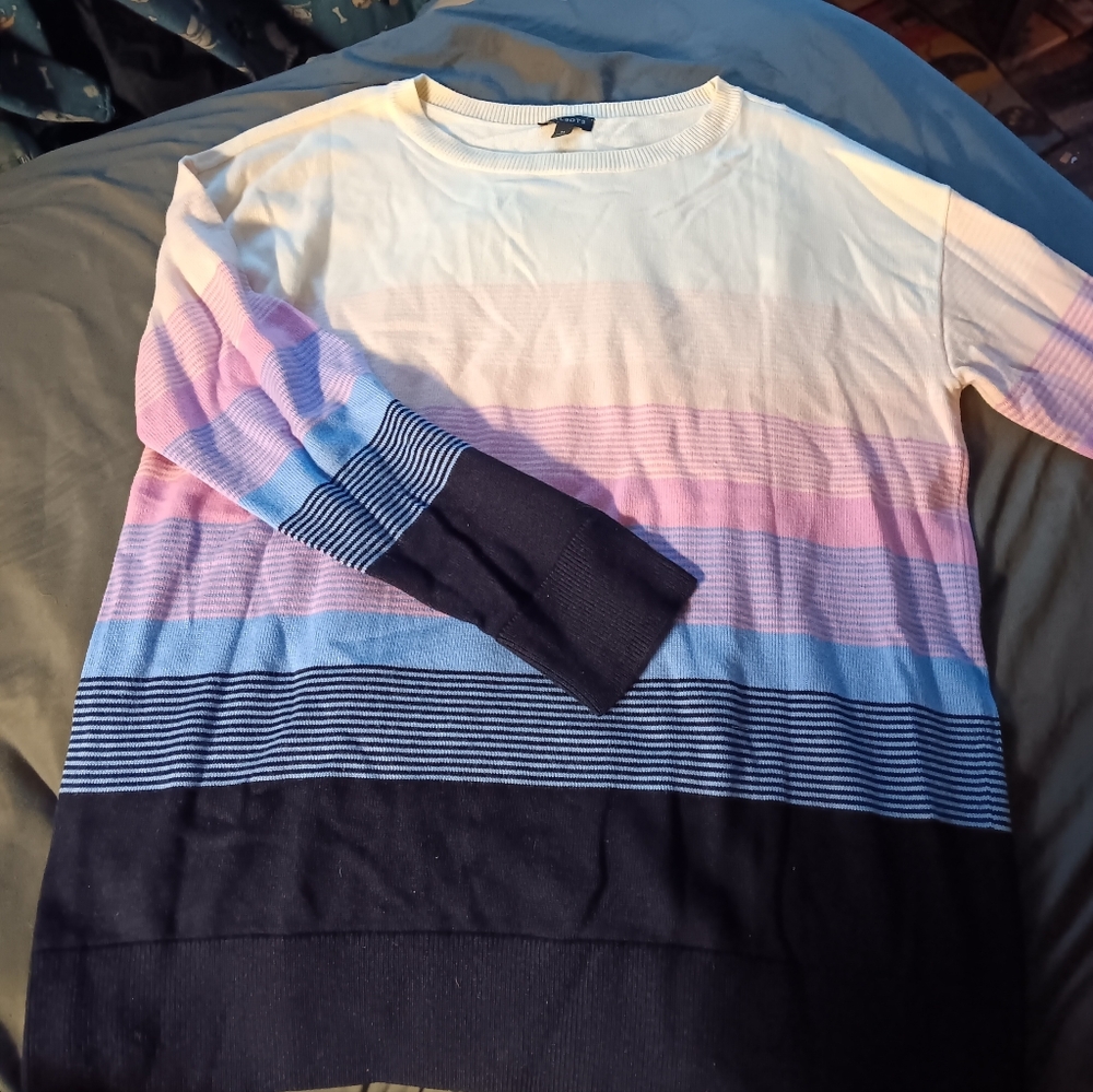 Talbots sweater stripes purple blue ombré rayon cotton lightweight  medium